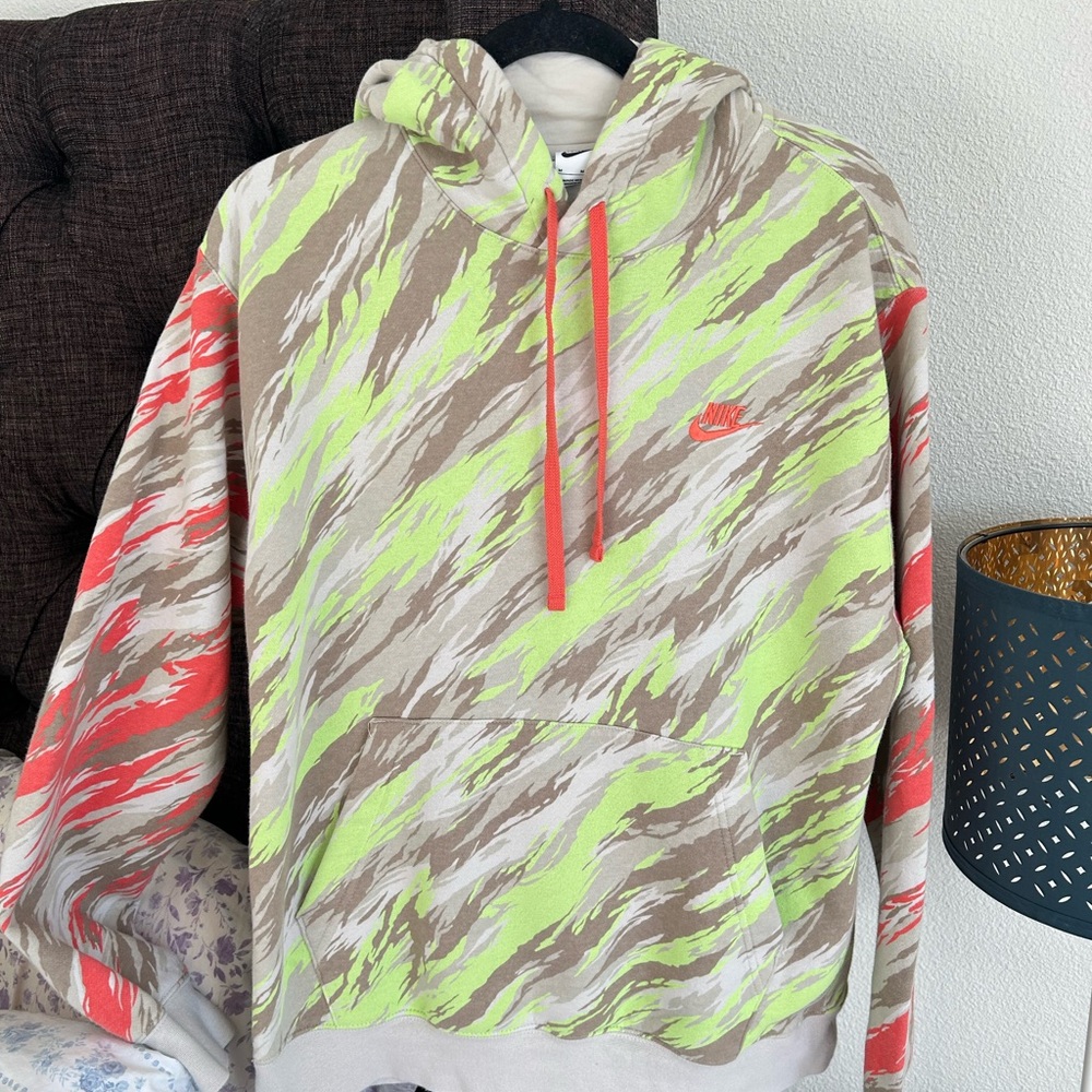 Nike Neon Green and Coral Patterned Hoodie